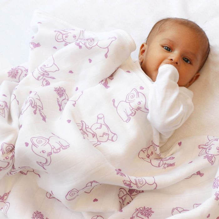 Kaarpas Premium Organic Cotton Muslin 3 Layered Quilt Blanket with Animal Theme of Elephant, (Large : 120x120 CM)