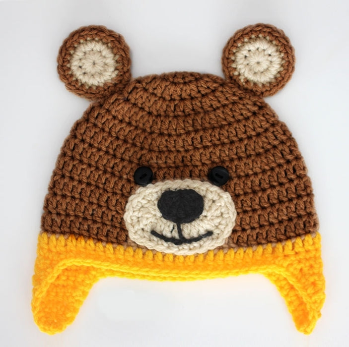 Bear crochet baby cap Beanie-Brown-3