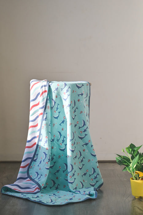 Kaarpas Premium Organic Cotton Muslin 3 Layered Quilt Baby Blanket With Aqua Theme Of Dolphin, Grey (Size : 92cm X 92cm )