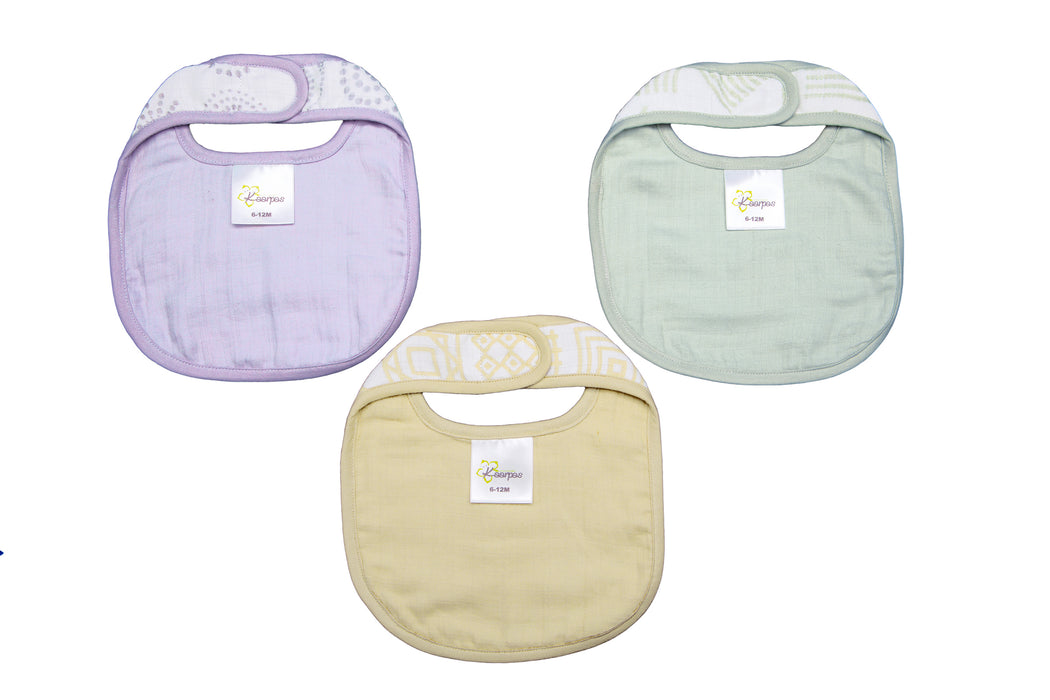 Kaarpas Premium Organic Cotton Muslin Baby Bib with Charming Pattern Theme, Pack Of 3,(Small)
