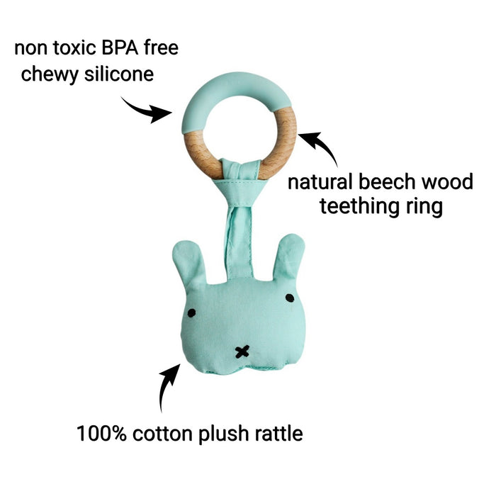 Little Rawr Wood Plush Rattle Teether Toy- BEAR