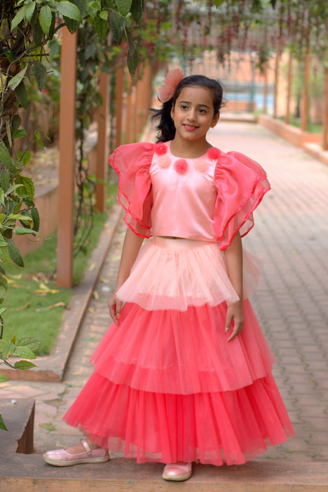 Butterfly Sleeved Top with Ruffle Skirts