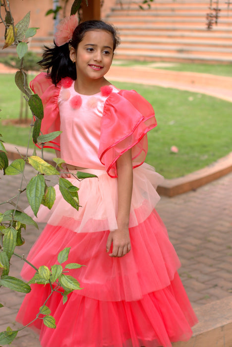 Butterfly Sleeved Top with Ruffle Skirts