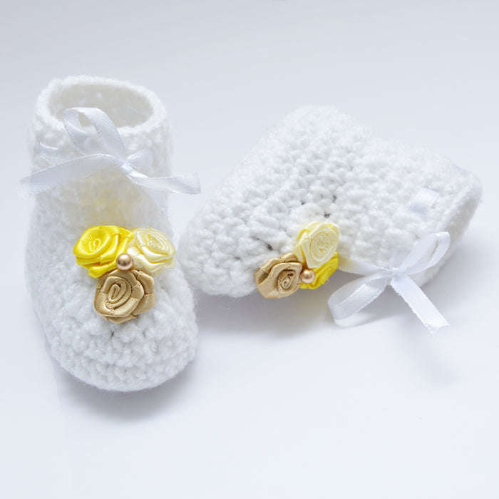 Crochet Baby Booties Woolen Booties-White-4