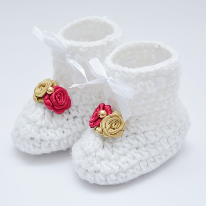 Crochet Baby Booties Woolen Booties-White-5