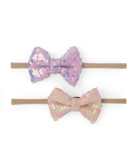 Sequinned Party Bow Headband Set- Lavender & Peach
