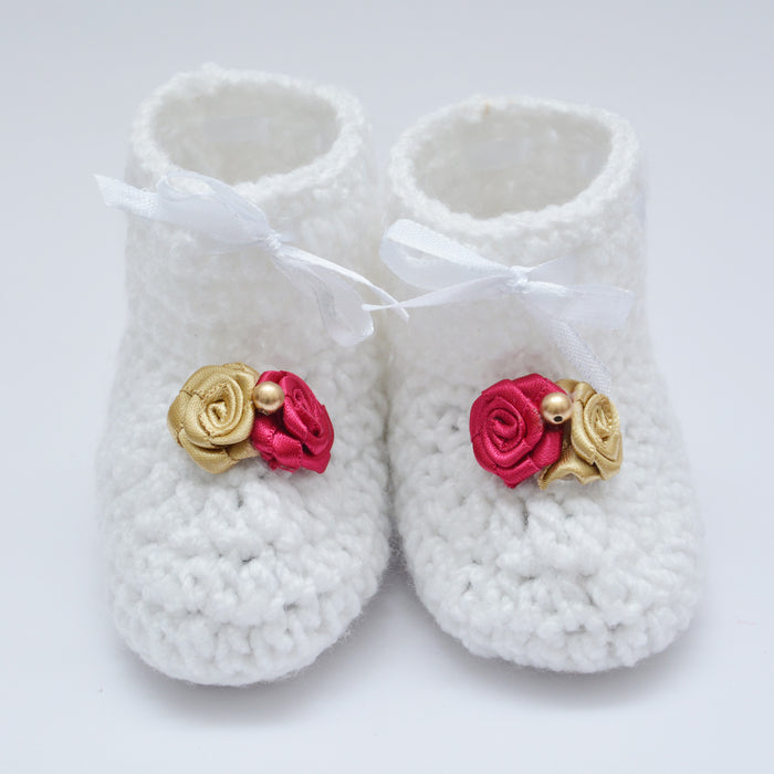 Crochet Baby Booties Woolen Booties-White-5
