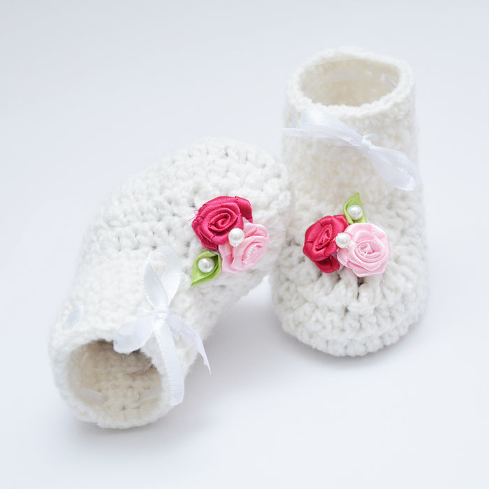 Crochet Baby Booties Woolen Booties-White-6