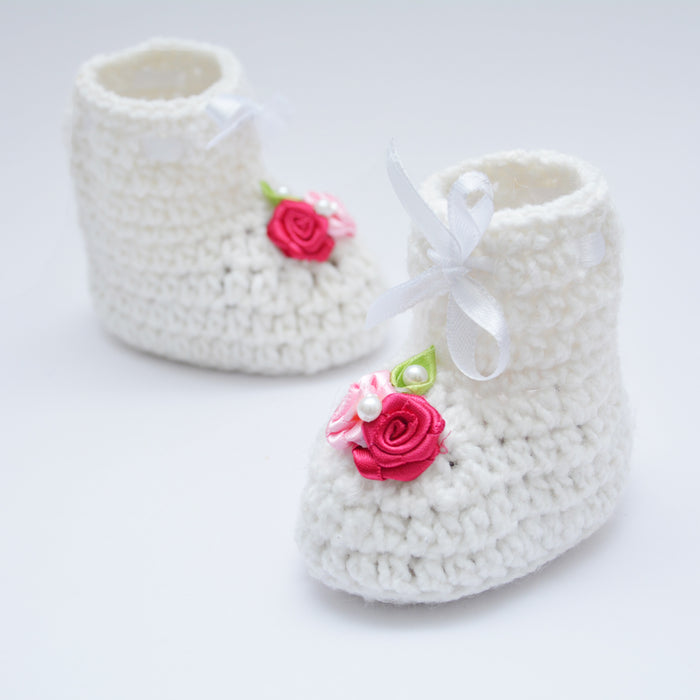 Crochet Baby Booties Woolen Booties-White-6