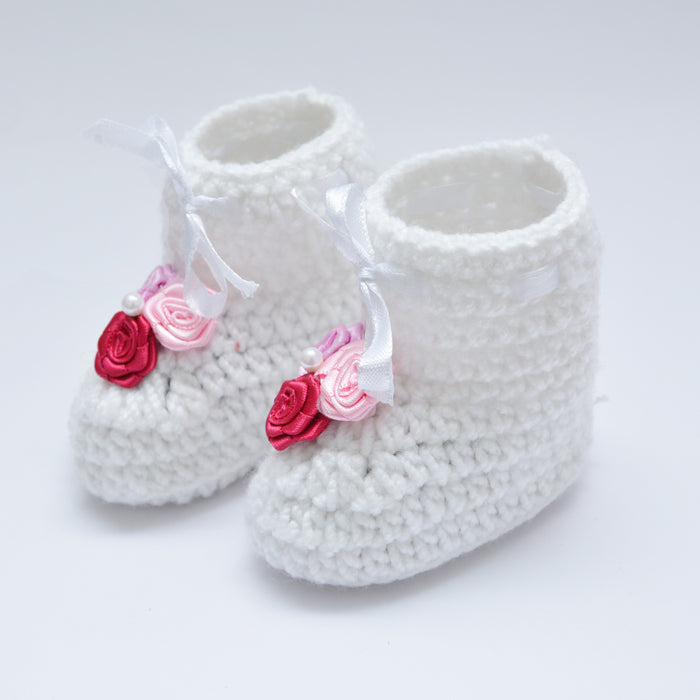 Crochet Baby Booties Woolen Booties-White-7