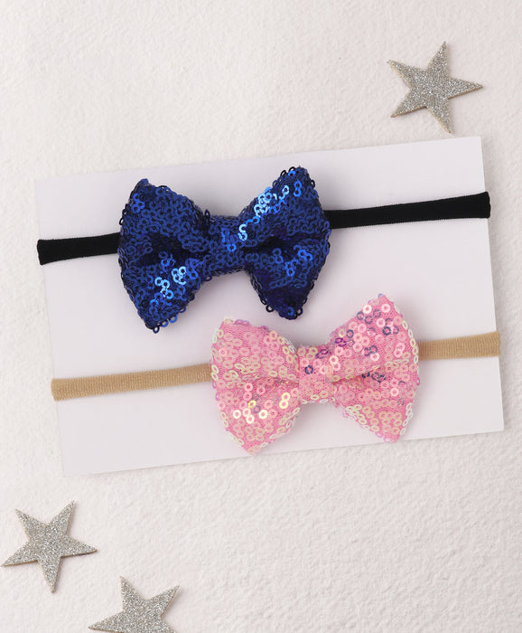Sequinned Party Bow Headband Set- Pink & Blue