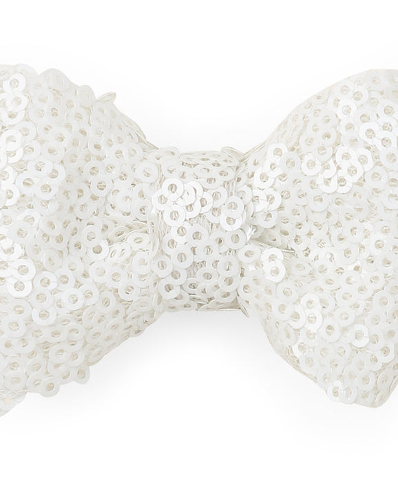 Sequin Party Bow Alligator Clip- White