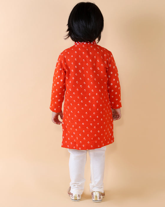 Orange Embroidered Bandhej Kurta Set