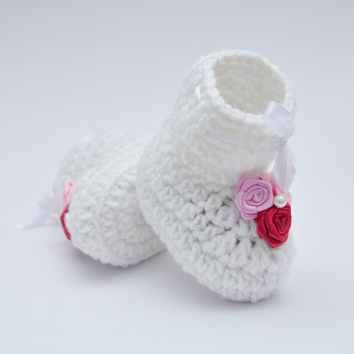 Crochet Baby Booties Woolen Booties-White-7