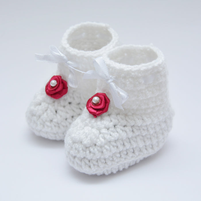 Crochet Baby Booties Woolen Booties-White-8