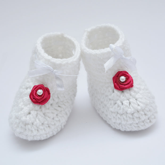 Crochet Baby Booties Woolen Booties-White-8