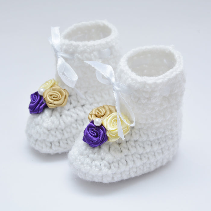 Crochet Baby Booties Woolen Booties-White-9