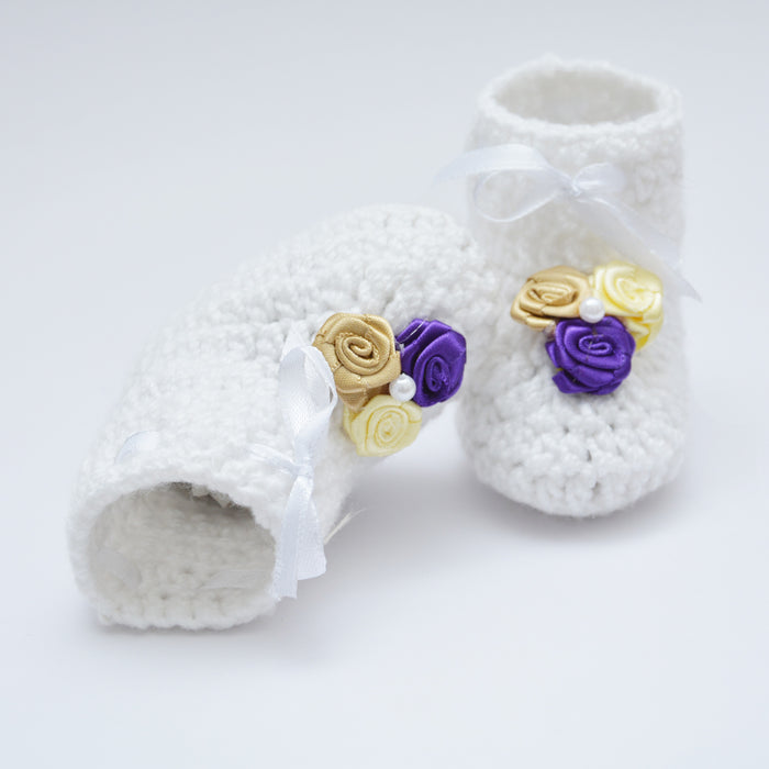 Crochet Baby Booties Woolen Booties-White-9