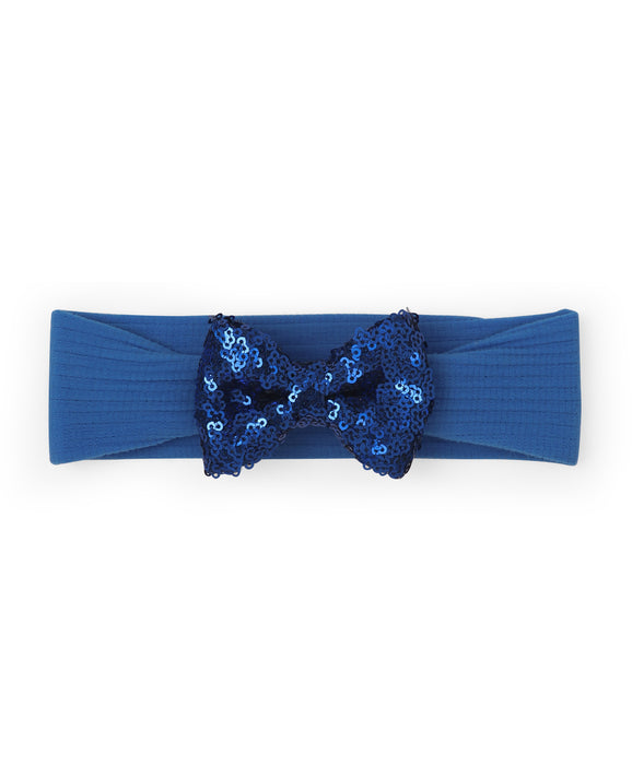 Big Sequinned Bow Headband - Dark Blue