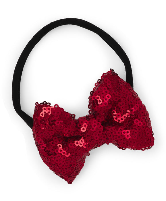 Sequinned Party Bow Headband Set- Red & White