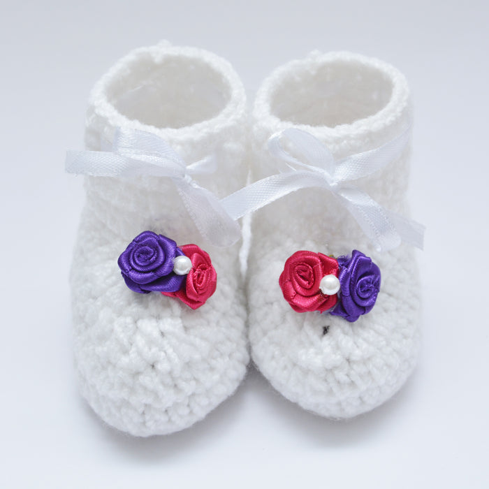 Crochet Baby Booties Woolen Booties-White-10