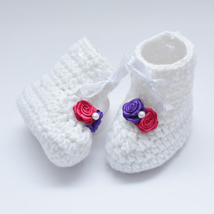 Crochet Baby Booties Woolen Booties-White-10