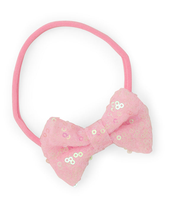 Sequinned Party Bow Headband Set- Light Pink & White