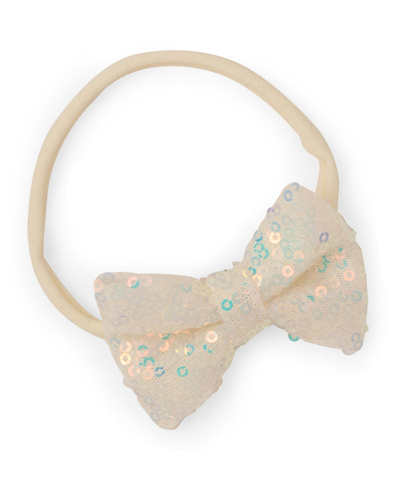Sequinned Party Bow Headband Set- Light Pink & White