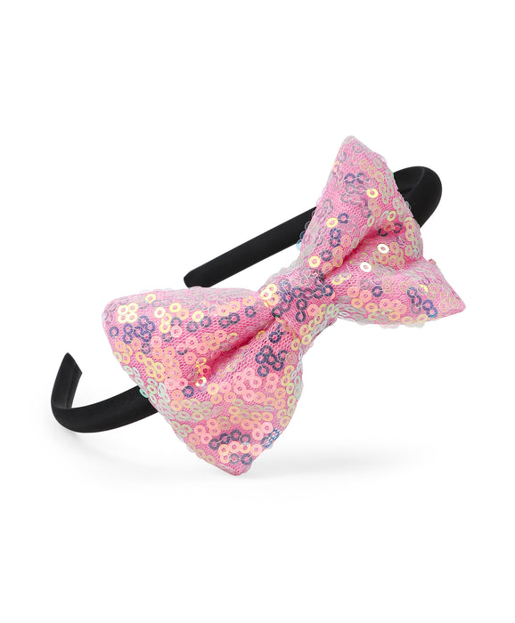 Sequinned Bow Hair Band- Light Pink