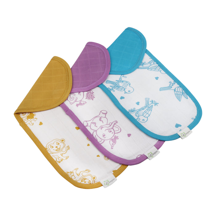 Kaarpas Premium Organic Cotton Muslin Baby Burp/Wash Cloth with Animal Theme,  Pack Of 3