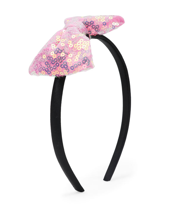 Sequinned Bow Hair Band- Light Pink