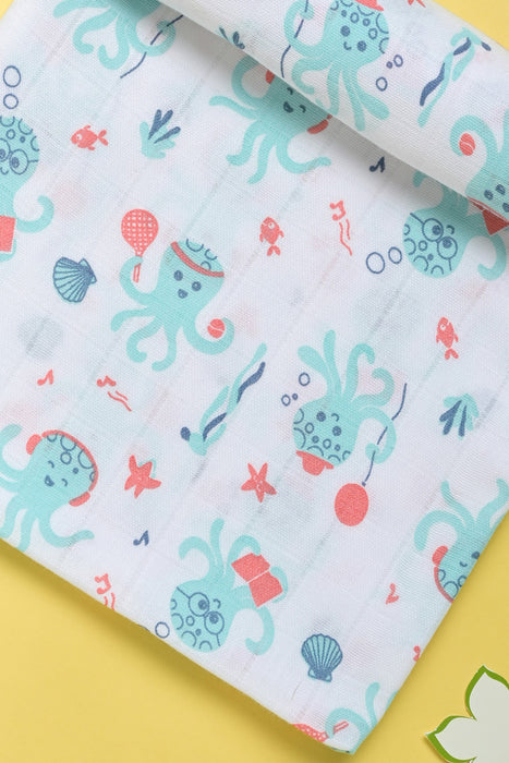 Kaarpas Premium Organic Muslin Baby Wrap Swaddle With Aqua Theme Of Octopus, Turquoise (Size : 120cm X 120cm )