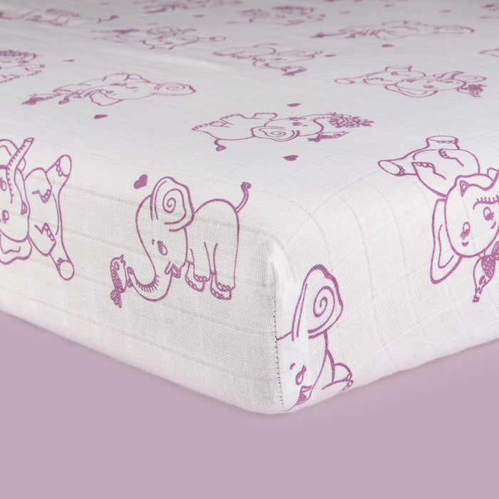 Kaarpas Premium Organic Cotton Muslin Fitted Cot Crib Sheet with Animal Theme of Elephant (Size : 120x60 CM)