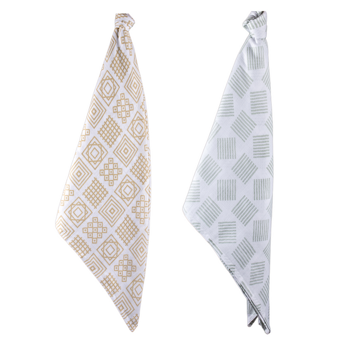 Kaarpas Premium Organic Cotton Muslin Baby Wrap Swaddle with Charming Patterns of Lines & Squares, Pack of 2, (Medium 92x92 CM)