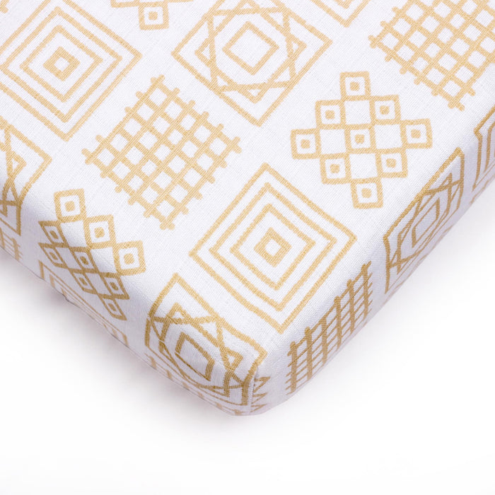 Kaarpas Premium Organic Cotton Muslin Fitted Cot Crib Sheet with Charming Patterns of Squares (Size : 132x68 CM)