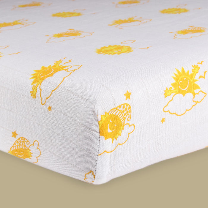 Kaarpas Premium Organic Cotton Muslin Fitted Cot Crib Sheet with SkyTheme of Sun (Size : 120x60 CM)