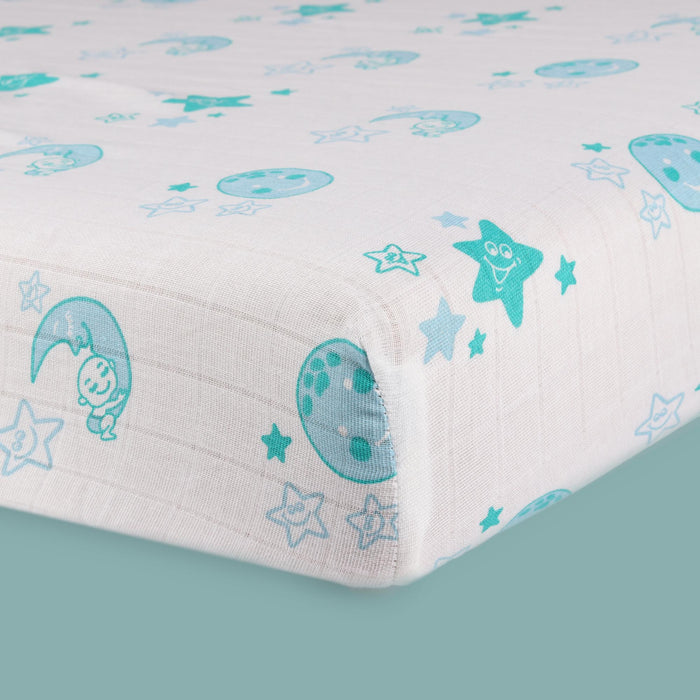Kaarpas Premium Organic Cotton Muslin Fitted Cot Crib Sheet with SkyTheme of Moon & Earth (Size : 120x60 CM)