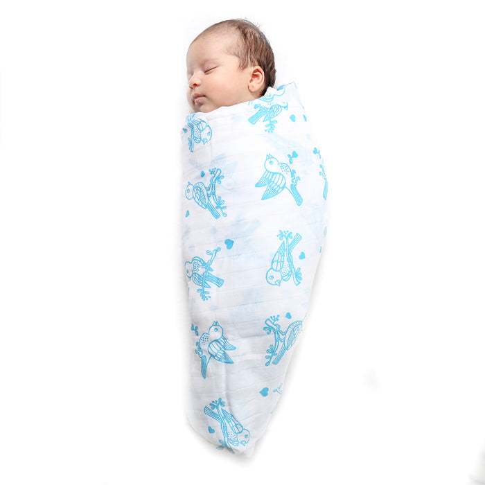Kaarpas Premium Organic Cotton Muslin Baby Wrap Swaddle with Animal Theme of Sparrow, (Large 120x120 CM)