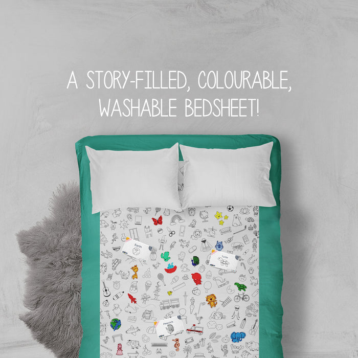 Spotted Bedsheet - Colourable, Washable, Re-Usable With 6 Games