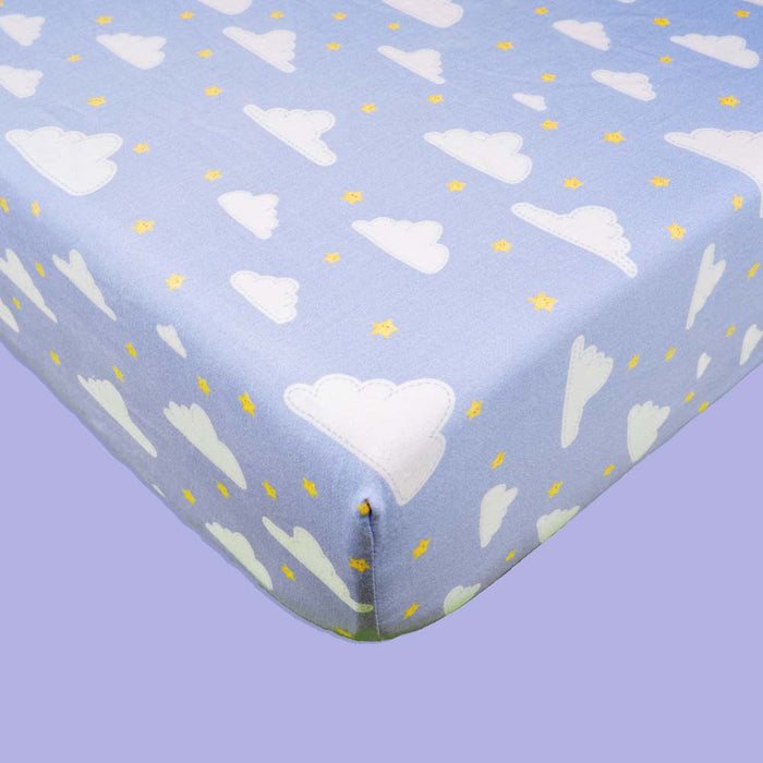 Organic Fitted Cot Sheet- Clouds
