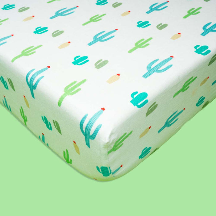 Organic Fitted Cot Sheet- Cactus