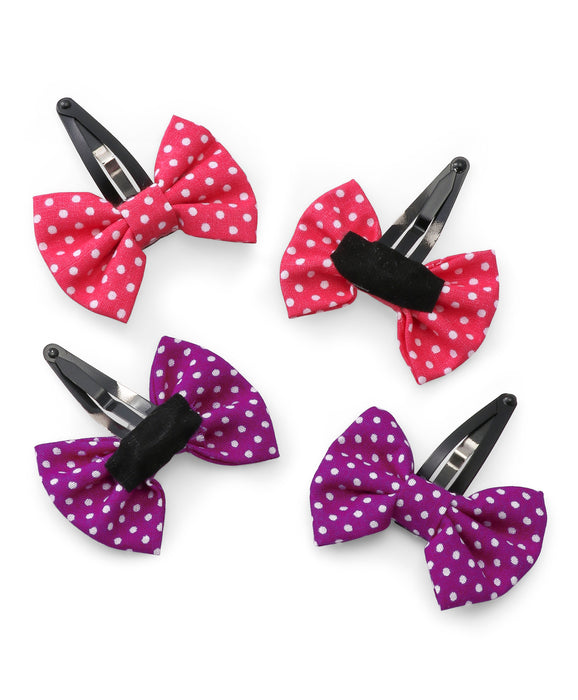Polka Dots Bow Hair Clip Set - Pink & Purple