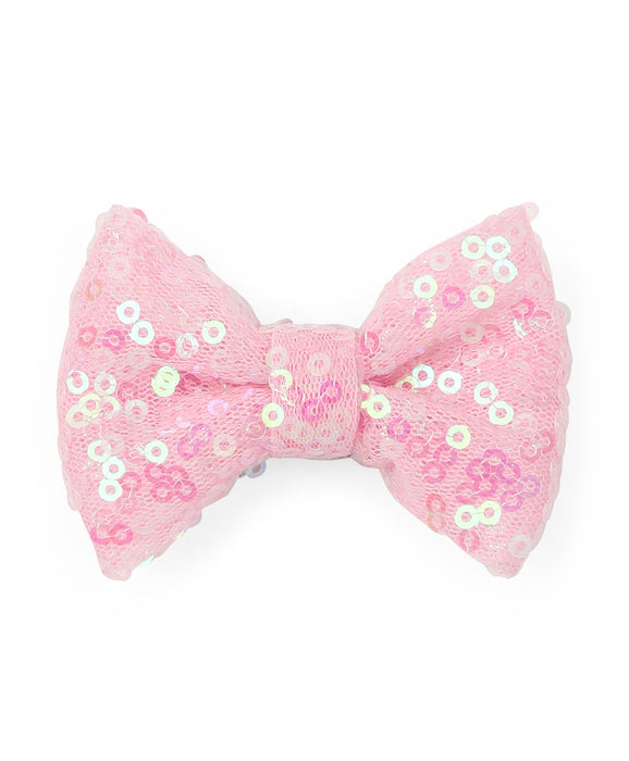 Sequin Party Bow Alligator Clip- Light Pink