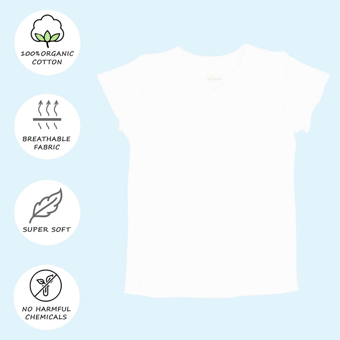 Kaarpas Premium Organic Cotton Front open Side snap Half | Short sleeves T-Shirt | Jhabla, White