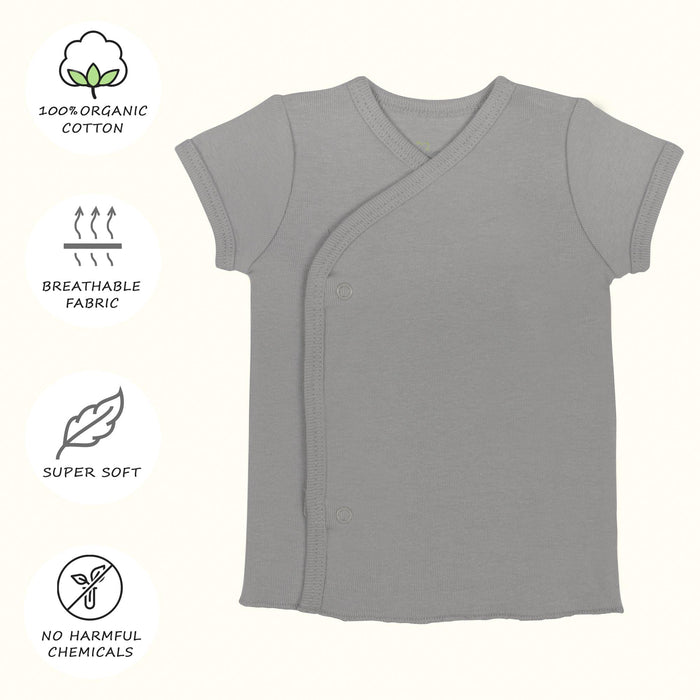 Kaarpas Premium Organic Cotton Front open Side snap Half | Short sleeves T-Shirt | Jhabla, Grey