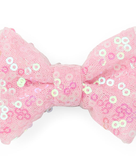 Sequin Party Bow Alligator Clip- Light Pink