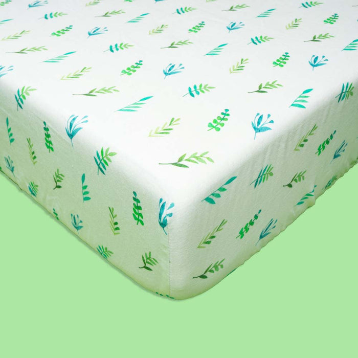 Organic Fitted Cot Sheet- Leaves