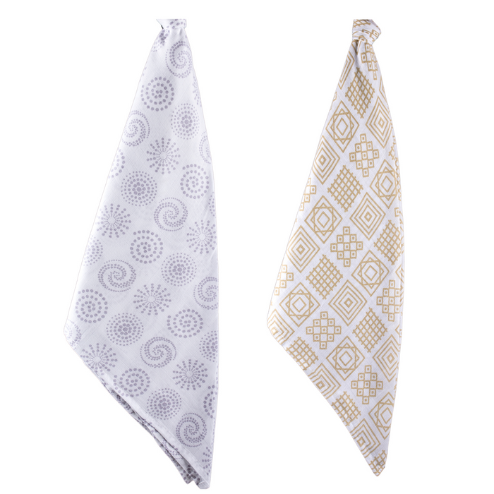 Kaarpas Premium Organic Cotton Muslin Baby Wrap Swaddle with Charming Patterns of Circles & Squares, Pack of 2, (Large 120x120 CM)