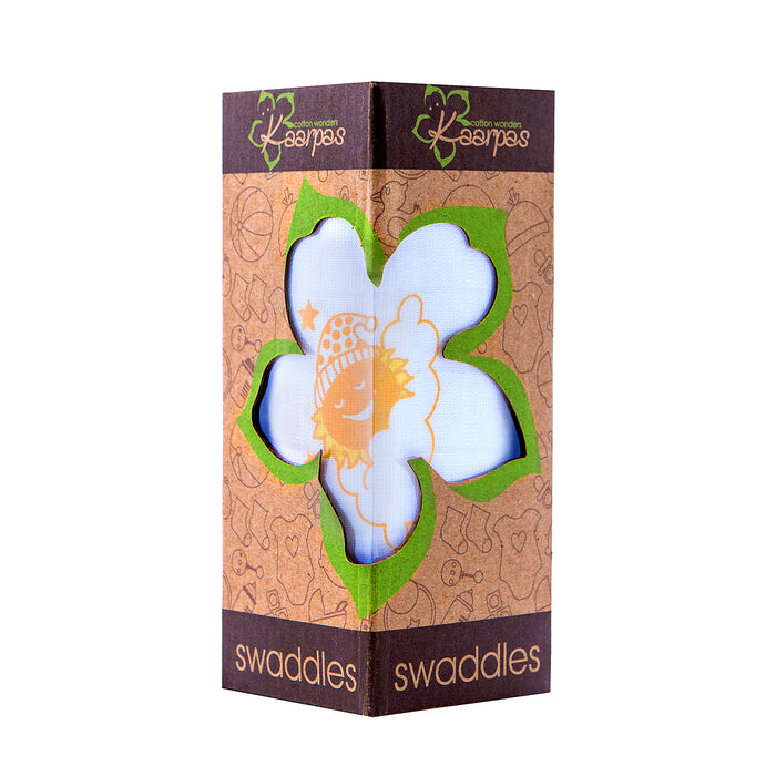 Kaarpas Premium Organic Cotton Muslin Baby Wrap Swaddle With Sky Theme of Sun, (Medium 92x92 CM)