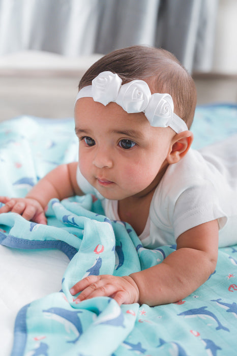 Kaarpas Premium Organic Cotton Muslin 3 Layered Quilt Baby Blanket With Aqua Theme Of Dolphin, Grey (Size : 120cm X 120cm )
